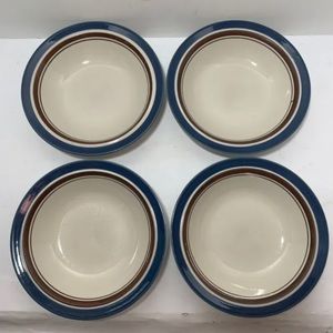 Set Of 4 Carousel Stoneware 802 Blue Rimmed Ceramic Cereal Soup Bowl Japan Old